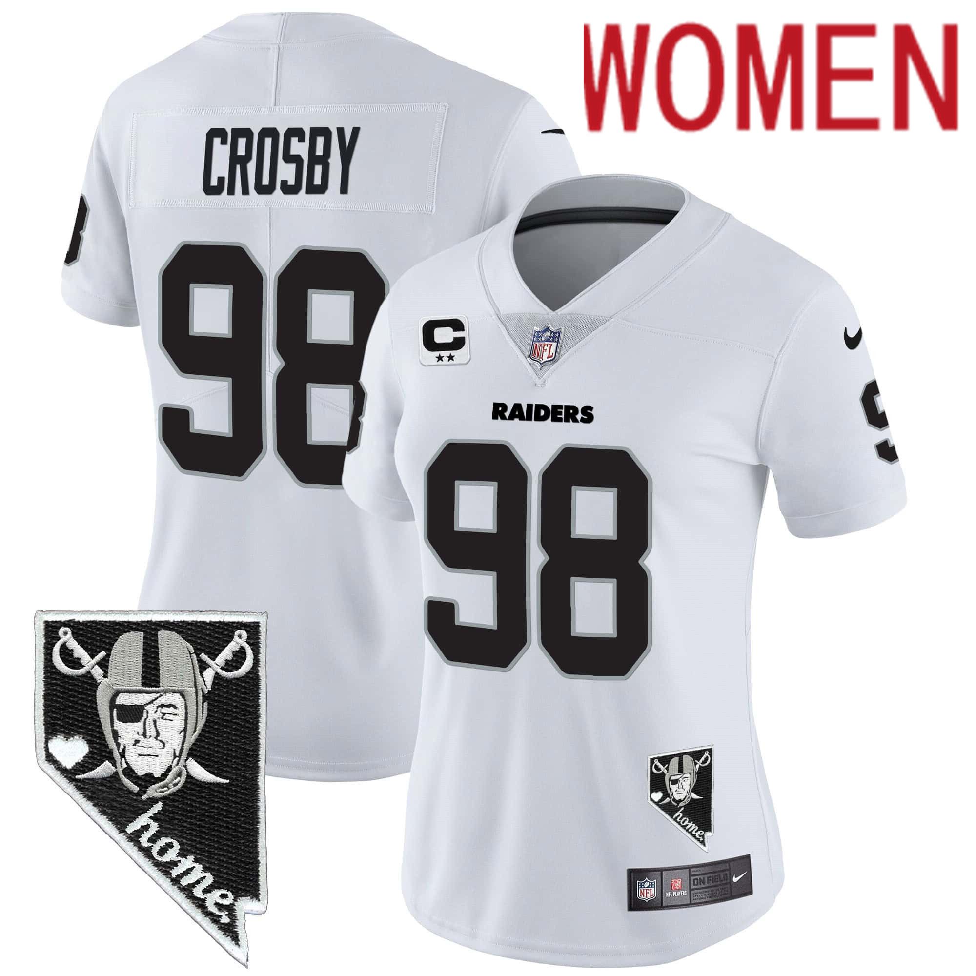 Women Oakland Raiders #98 Crosby White 2024 Nike Nevada Home Patch Vapor NFL Jersey
